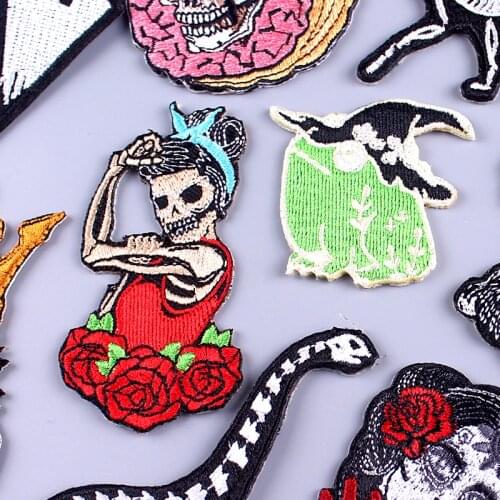Skeleton Patch Embroidered Patches For Clothing Jacket Punk Patch Iron On Patches On Clothes Skull Stripe Sewing Applique shirt