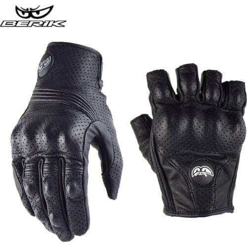 Berik Perforated Moto Biker Gloves Leather Motocross Gloves Fingerless Motorcycle Gloves BMX Racing Motorcycle Accessories