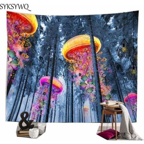 Psychedelic tapestry forest Jellyfish trippy tapestry wall hanging carpet tenture murale mushroom blanket
