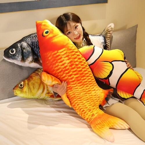 40-120cm 3D Simulation Clownfish Lifelike Fish Plush Toys Soft Goldfish Stuffed Sofa Pillow Cushion Creative Gift Funny Decor