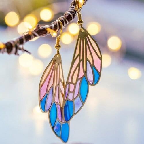 Butterfly Wing Earrings Gradient Colorful Insect Wing Handmade Fairy Simulation Wing Earrings For Women Romantic Party Jewelry
