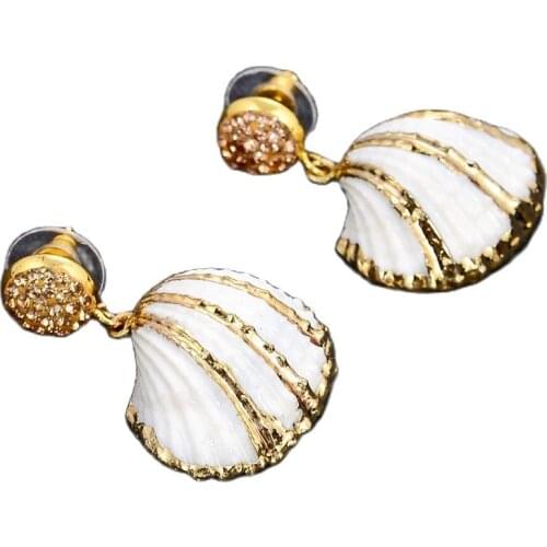 JK Natural Spotted Clam Seashells Gold Color Plated Earrings