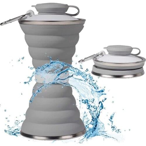 Collapsible Water Bottle Camping Cup with Carabiner Silicone Leak Proof Portable Water Bottles for Travel Hiking Gym Sports