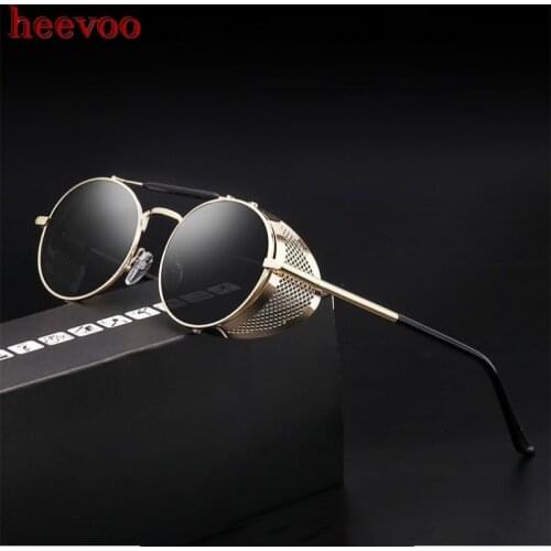 Retro Steampunk Sunglasses Personality Windshield Frame Round Color Film Reflective Cool Lens Knights Glasses UV400 Protection
