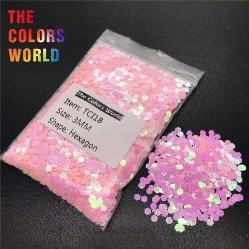 TCI18 Pearlescent Iridescent Light Pink Color Hexagon Shape Nail Glitter Nail Art Decoration Nail Gel Makeup DIY Accessorie