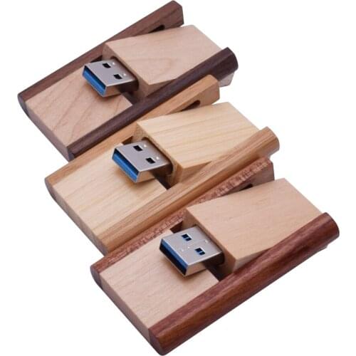 Rotate Wooden Usb 3.0 Flash Pen Drive Memory Stick Real Capacity 8g 32g 64g 16g High Speed Custom Logo Pendrive Wedding Gifts