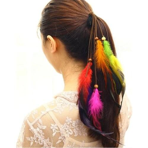 Bohemia Style Feather Hair Tassel Hair Piece Headdress Hair Ornaments BB Clip For Women Girl Hair Rope Rubber Band