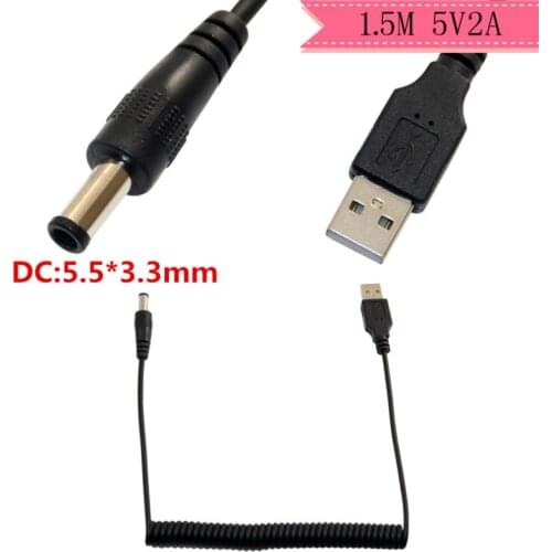 DC 5V 2A current power line charging Cable USB to DC5.5*3.3mm DC5.5*3.3mm USB cable telescopic spring line 120cm