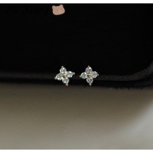 Mi Xiong 925 Sterling Silver Stud Earrings for Women Flower Style Luxury Jewelry Fine Wedding Party Gift Wild Trendy Classic