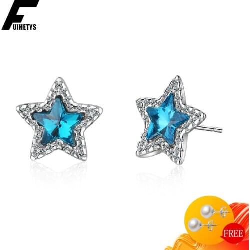 Fashion Stud Earrings 925 Silver Jewelry Five-pointed Star Shaped Sapphire Gemstone Earring for Women Wedding Engagement Party