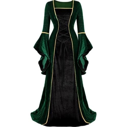 Women Renaissance Irish Deluxe Velvet Dress Victorian Medieval Long Dress Retro Fancy Gown Halloween Cosplay Costume Plus Size
