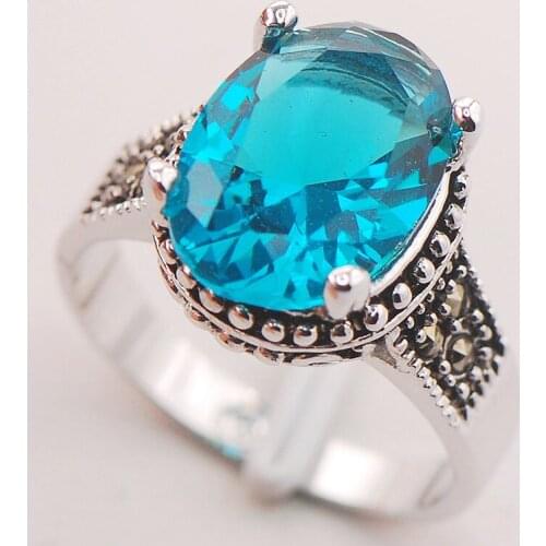 Blue Crystal Zircon Women 925 Sterling Silver Ring F759 Size 6 7 8 9 10