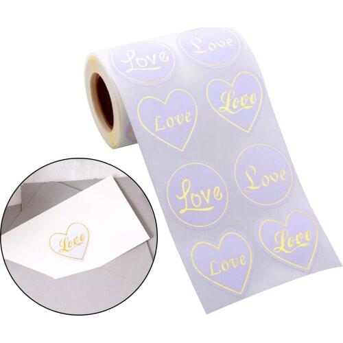 Gold Heart Shape Love Adhesive Label,Foil Decorative Sealing Stickers,1" Diameter,300 Labels per Roll (1 Roll)