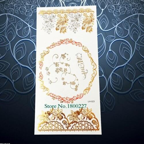 1PC Body Art Tempoary Tattoo Sticker Gold Henna Flower Women Lace Wreath Design Waterproof Tattoo Arm Shoulder Decal Tatoo PLH23