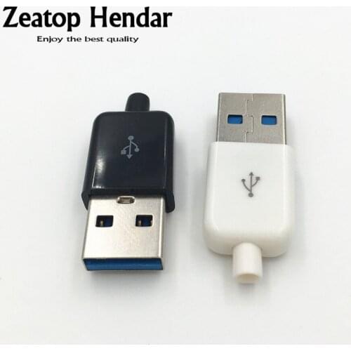 10Set DIY USB 3.0 A Male 4Pin Plug Welding Type Socket 3 in 1 Connector Soldering Adaptor White Black