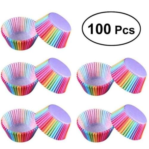 100PCs Cake Paper Cup Rainbow Muffin Cases Cupcake Mold Oilproof Cupcake Liner Baking Cup Kitchen Cooking Decorating Tools