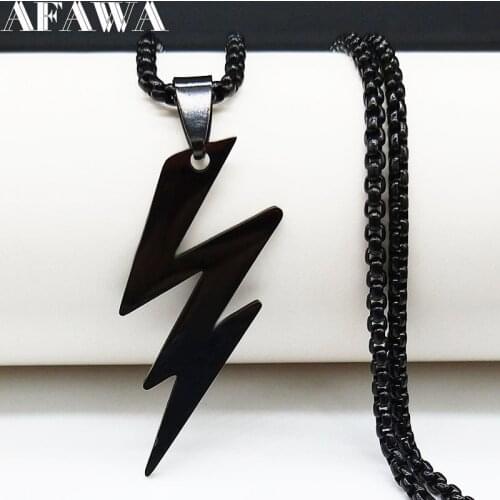 2021 Fashion Gothic Stainless Steel Necklace Black Color Lightning Necklaces Pendants Men jewelry collier homme N18987