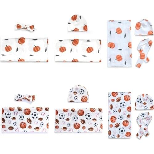 Newborn Swaddle Headband Hat Set Baby Cotton Receiving Blanket Sleeping Wrap Cap Q1FE