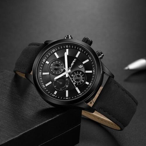 CUENA 2019 New relogio masculino watches men Fashion Sport Case Leather Band watch Quartz Business Wristwatch reloj hombre