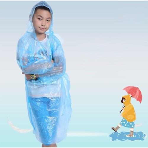 Children Disposable Hooded Raincoat Kids Waterproof Poncho PE Portable Outdoor Rainwear Color Random