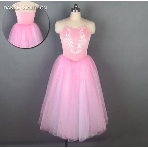 Child and Adult Long Ballet Tutus Romantic Ballet Dance Tutu Dress Pink Velvet and Soft Tulle Tutu Dance Costumes 18090-2