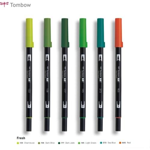 6pcs Cute Art Dual Marker Pens Colorful Ink Manga Anime Watercolor Tip TOMBOW AB-T Brush Pen Graffiti Painting Pencil