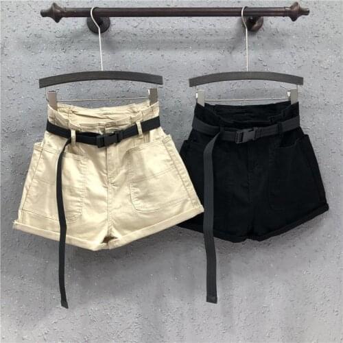 European womens denim shorts European Zipper High waist Big pocket Casual Loose Wide-leg hot pants Waistband Summer New style