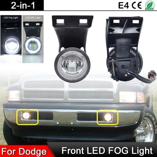 1 Pair For Dodge RAM 1500/2500/3500 1994-2001 Front Bumper White LED Fog Light Halo DRL Daytime Running Light