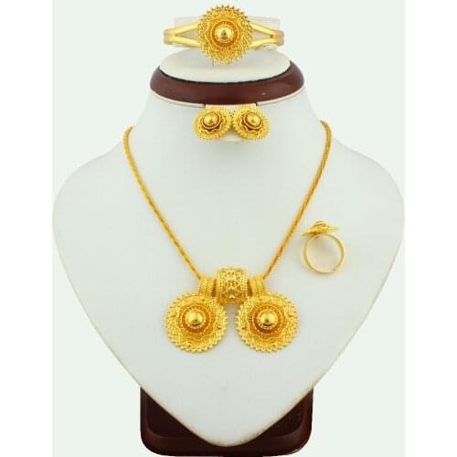 JH 2019 New African Ethiopian Charm Bridal Big Dubai Gold Necklace Jewelry Sets Luxury Brand Wedding Accessories For Women Gifts