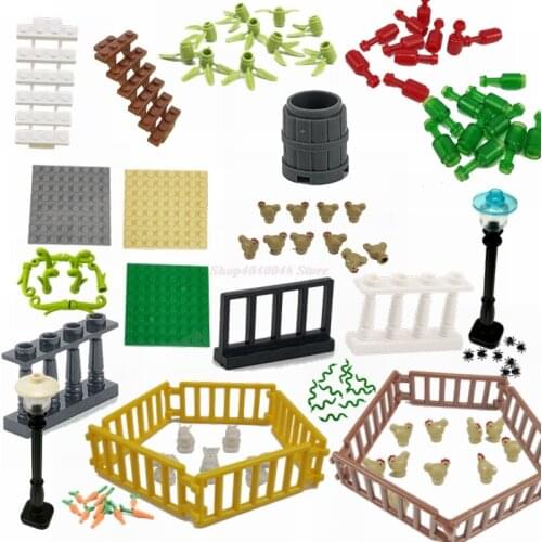 Locking Bricks Moc Parts Base plate 8*8 Dots Fence Street Light White Rabbit Carrot Flowers Food Chick Baby Diy Blocks Kids Toys