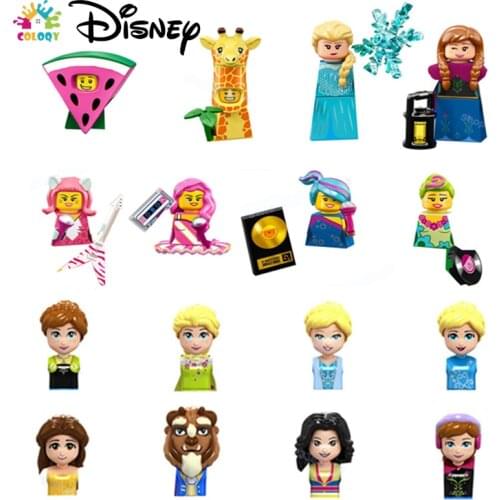 Disney Blocks Mickey Minnie Building Blocks Frozen Princess Elsa Anna Action Figures Bricks Assemble DIY Toys For Girls Gifts