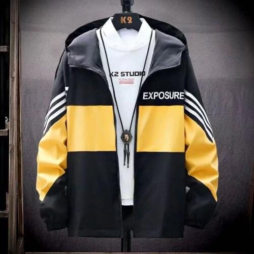 Spring Autumn Korean Version Hood Jackets Men Letter New Style Windbreaker Jacket Coat Men Hip Hop Korean Version Streetwear