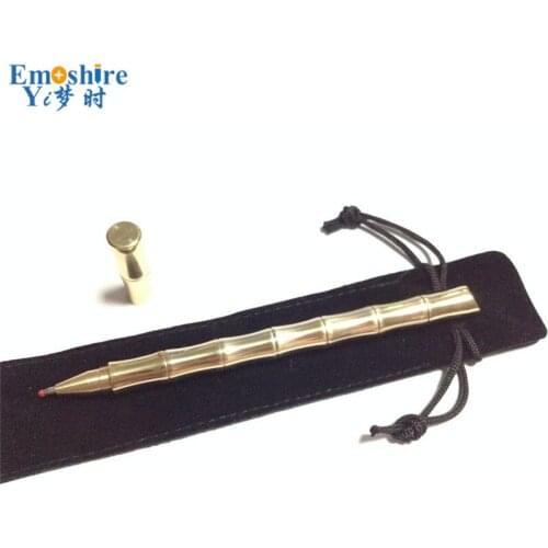 Emoshire Top Brand Hand-made Tactical Pen Bamboo Design Female Defensive Roller Ball Pen Golden Copper Ballpoint Pens P337