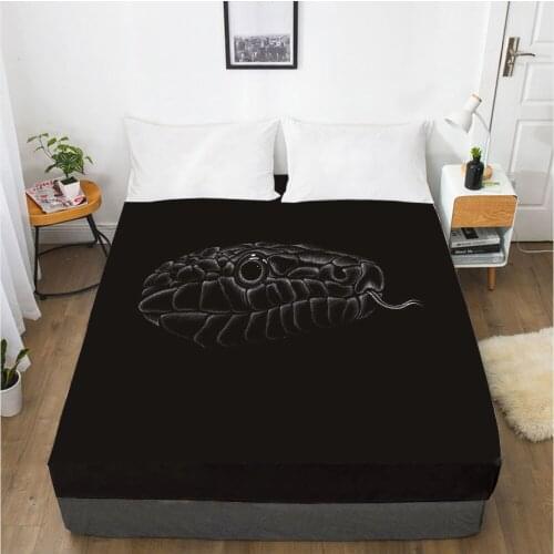 Mattress Cover Fitted Sheet With Elastic Band Bed Sheets Bedding Linens Queen King Size Bedsheet 90/150/160X200CM Black Snake