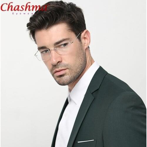 Chashma Titanium Glasses Frame Men Rimless Fashion Business Titanium Eyeglasses Frame