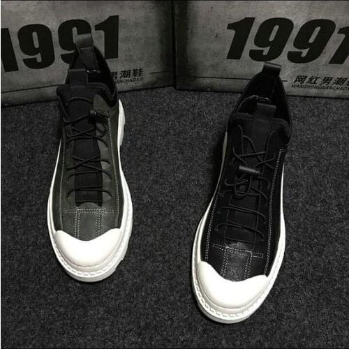 QWEDF 2019 Fashion Design man retro sneakers lace up flat shoes Hip hop black gray men casual shoes high top canvas shoes TH-62