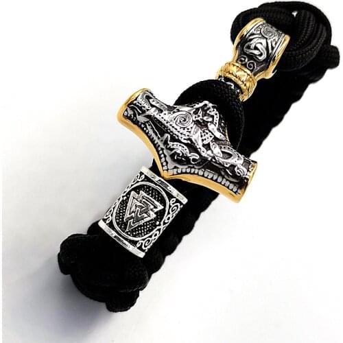 Mens Viking Mjolnir Bracelet Stainless steel Thor hammer Wristband Norse Mythology Runes Amulet Jewelry