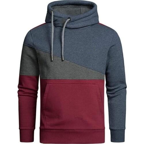 Men Pullover Patchwork Hooded Sweatshirt Hoodies Clothing Casual Loose Fleece Warm Streetwear Male Casual Autumn Winter Outwear