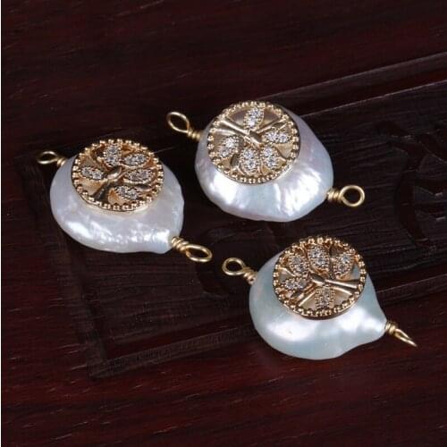 Mint navy fuchsia mix cz paved tiny tree of life charm freshwater pearl connector bead charm for jewelry making for bracelet