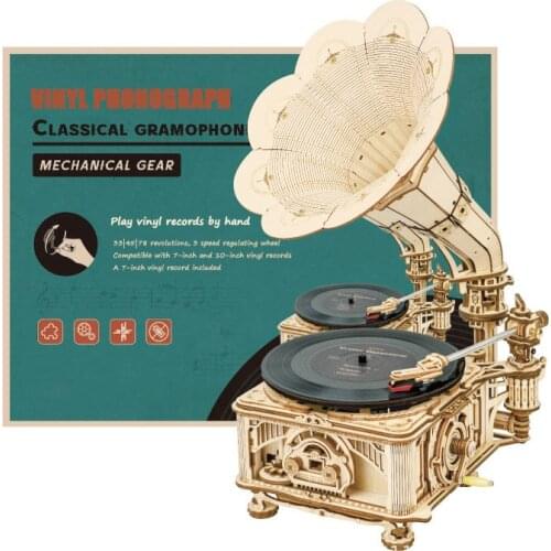 3d Model Building Kit Diy Retro Vinyl Record Player Puzzle Gramophone Living Room Decoration European Style Birthday Gift