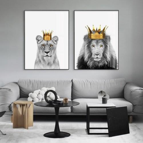 Lion Poster Woodland Animal Nursery Canvas Painting Nordic Wall Art Print Picture Kids Baby Room Modern Home Decor