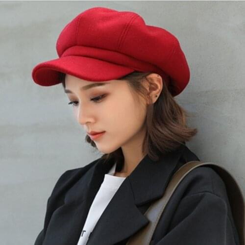 New Arrive Autumn Winter Hats for Women Warm Octagonal Newsboy Cap Fashion Ladies Casual Solid Woolen Beret Hats Painter Cap