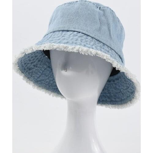 Cowboy Bucket Hat Spring And Summer Womens Pure Color Cowboy Burr Fishermans Hat Outdoor Simple Sunshade Cotton Womens Hat