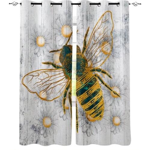 Bee Daisy Wood Grain Curtains For Living Room Bedroom Window Treatment Blinds Finished Drapes Kitchen Curtains