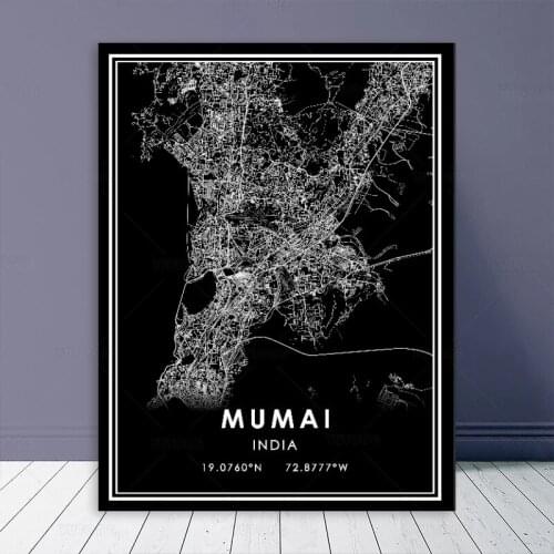 Poster MUMAI Map Black White Nordic Living Room Decoration Road Line Canvas Print Painting Modern Home Decor Art