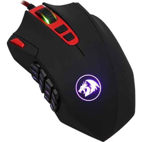 Redragon M901 Perdition Wired Gaming Mouse MMO Mice 12400 DPI 18 Programmable Buttons Weight Tuning for Windows PC Gaming