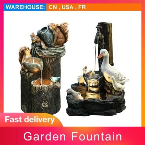 Animal Garden Statue Water Fountain Solar Garden Squirrel Duck Resin Decor Home Garden Craft Decor