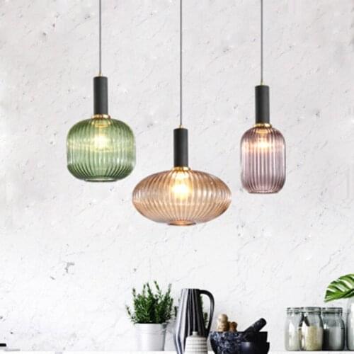 Nordic Retro restaurant colorfull glass pendant lights Creative living room Lamp Simple bedside lamp LED E27 light