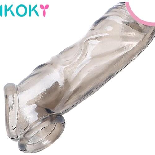 IKOKY Delaying Ejaculation Penis Ring Cock Ring Penis Extension Enlargement Thick Penis Sleeves Reusable Condom Sex Toys for Men