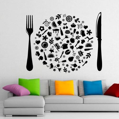 Cutlery Wall Decal Delicious Food Vinyl Window Stickers Cafe Kitchen Restaurant Dining Room Art Interior Decor Wallpaper Q896